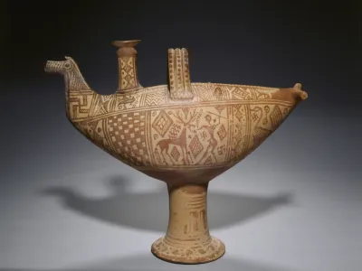 Italo-Geometric Bird Askos (Oil Vessel): Hunter (Herakles?) and Stag