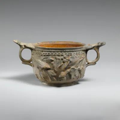 Terracotta lead-glazed scyphus (drinking cup)