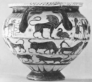 KRATER, COLUMN (CORINTHIAN, BLACK-FIGURE)