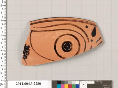 Terracotta rim fragment of a kylix: eye-cup (drinking cup)