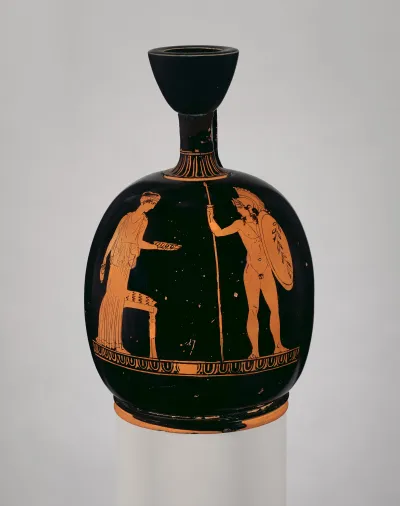 Terracotta squat lekythos (oil flask)