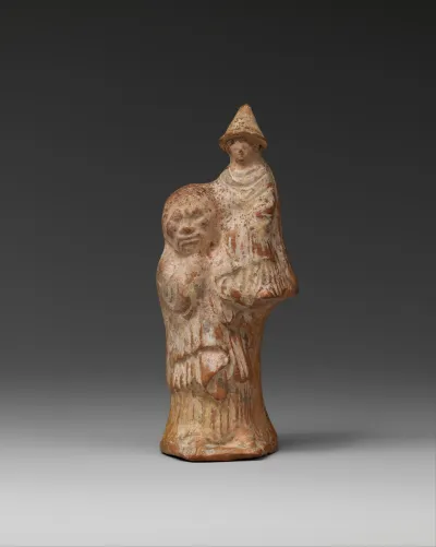 Terracotta statuette of an old nurse and a child