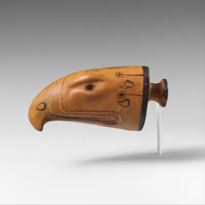 Terracotta aryballos in the form of an eagle's head