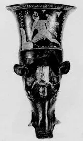 FIGURE VASE, RHYTON (SOUTH ITALIAN, APULIAN, RED-FIGURE)
