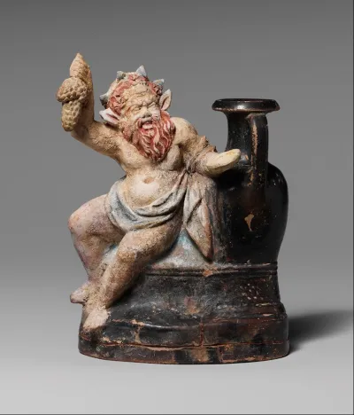Terracotta vase in the form of a seated silen