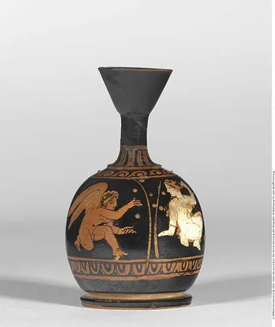 Attisch rotfigurige Bauchlekythos mit weißer Bemalung und Vergoldungen