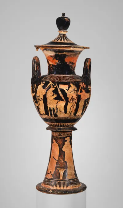 Terracotta lebes gamikos (round-bottomed bowl with handles and stand used in weddings)