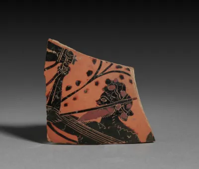 Fragment from Black-Figure Neck-Amphora (Storage Vessel): Satyr and Horse