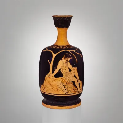 Terracotta squat lekythos (oil flask)