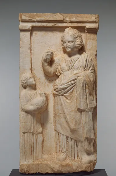 Grave Naiskos of Demainete with an Attendant Holding a Partridge