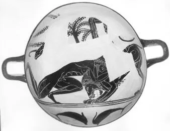 CUP, STEMLESS, FRAGMENT (ATHENIAN, BLACK-FIGURE)
