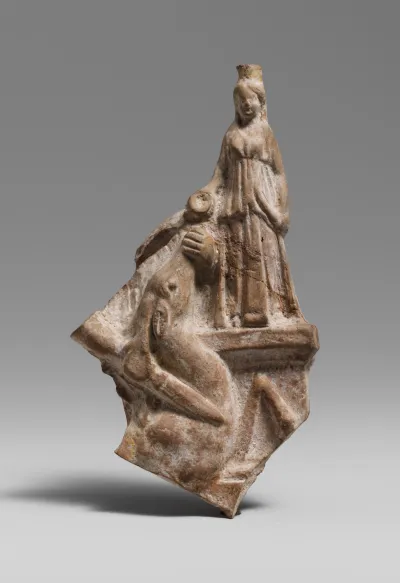 Terracotta statuette fragment of a deer sacrificed at an altar to Artemis