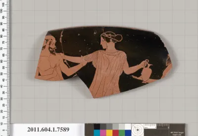 Terracotta rim fragment of a kylix (drinking cup)