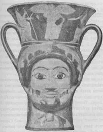 FIGURE VASE, KANTHAROS (ATHENIAN, RED-FIGURE)