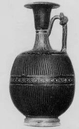 LEKYTHOS, SQUAT (SOUTH ITALIAN, GNATHIAN, BLACK GLAZE)