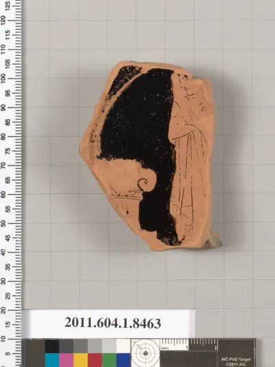 Terracotta fragment of a stemless kylix (drinking cup)