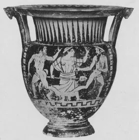 KRATER, COLUMN (ETRUSCAN, PSEUDO RED-FIGURE)