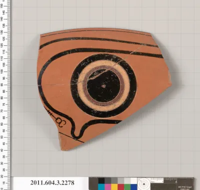 Terracotta rim fragment of a kylix: eye-cup (drinking cup)