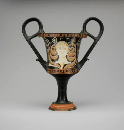 Terracotta kantharos (drinking cup with high handles)