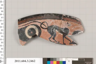 Terracotta rim fragment of a kylix: eye-cup (drinking cup)