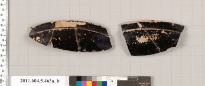Terracotta rim fragments of a stemless kylix (drinking cup)?