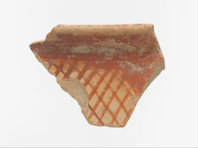 Terracotta rim fragment with cross-hatching beneath band