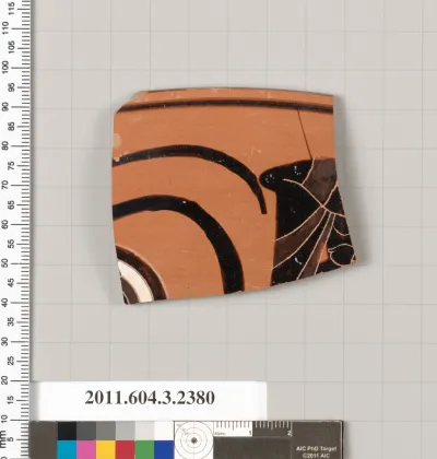 Terracotta rim fragment of a kylix: eye-cup (drinking cup)