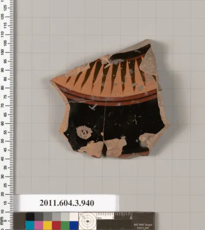 Terracotta fragment of a lekanis lid (covered dish)