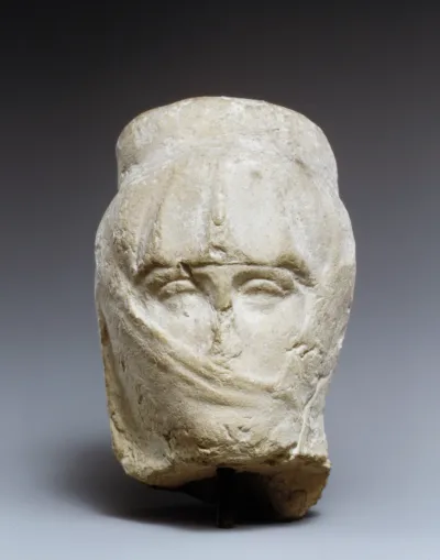 Terracotta head of a woman with a veil