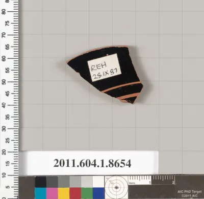 Terracotta rim fragment of a stemless? kylix (drinking cup)