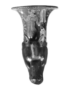 FIGURE VASE, RHYTON (SOUTH ITALIAN, APULIAN, RED-FIGURE)