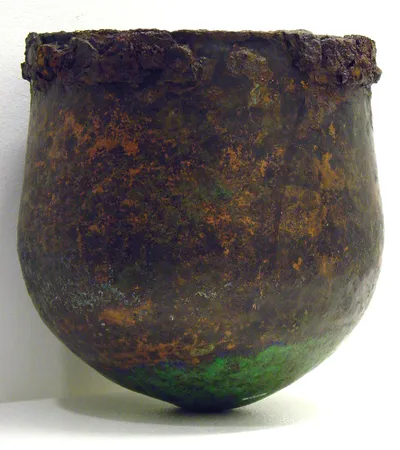 Sieb mit Ringhenkel (Großer, nach unten spitzer werdender römischer Kochtopf oder Eimer, der mit einem eisernen Ringe am oberen Rande beschlagen ist, ...)