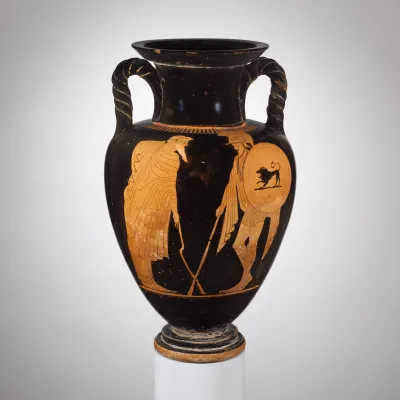 Terracotta neck-amphora (jar) with twisted handles