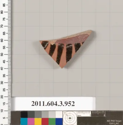 Terracotta fragment of a lekanis lid (covered dish)