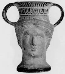 FIGURE VASE, KANTHAROS (ETRUSCAN, RED-FIGURE)