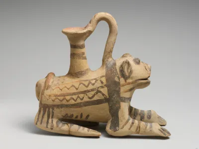 Terracotta askos (vessel) in the form of a lion