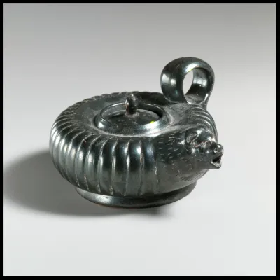 Terracotta guttus with lid (flask with handle and spout)