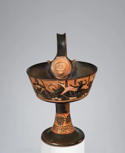 Terracotta one-handled kantharos (drinking cup)