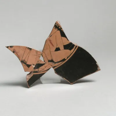 Fragmentary terracotta kylix (drinking cup)