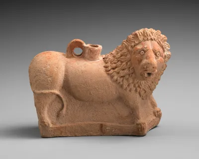 Terracotta vase in the form of a lion