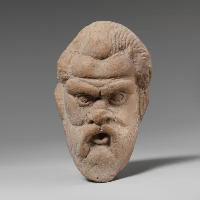 Terracotta head, possibly of a comic actor