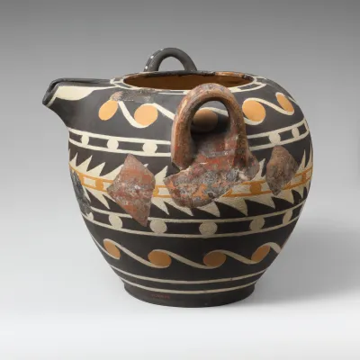 Terracotta bridge-spouted jar