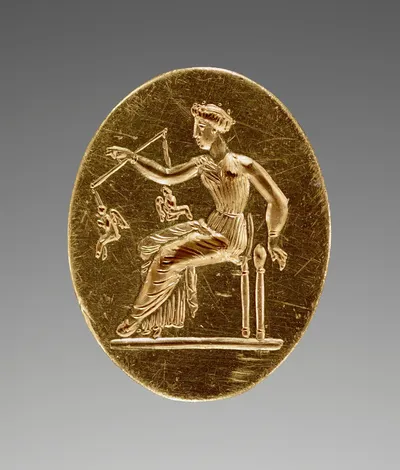 Engraved Ring with Aphrodite Weighing Two Erotes