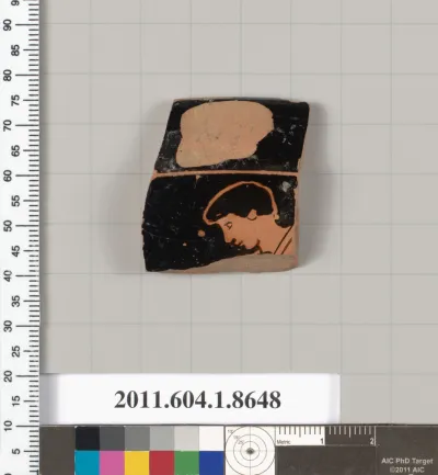 Terracotta rim fragment of a stemless? kylix (drinking cup)