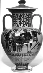 AMPHORA, NECK AND LID (ATHENIAN, BLACK-FIGURE)