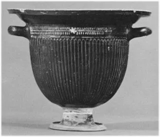 KRATER, BELL (SOUTH ITALIAN, GNATHIAN, BLACK GLAZE)