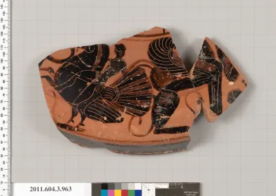 Terracotta fragment of a lekanis lid (covered dish)