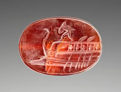 Engraved Scaraboid with Protesilaos on the Prow of a Ship