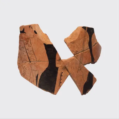 Fragmentary stand of a terracotta lebes gamikos (round-bottomed bowl with handles and stand used in weddings)