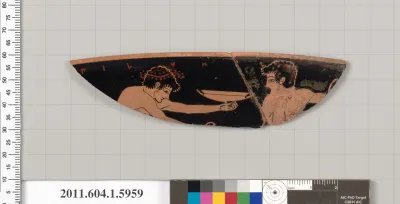 Terracotta rim fragment of a kylix (drinking cup)